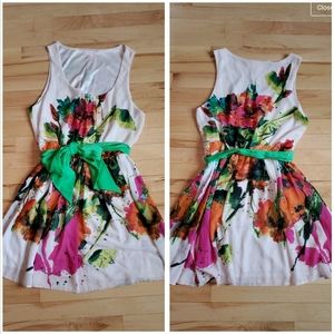 Watercolor floral dress with bow